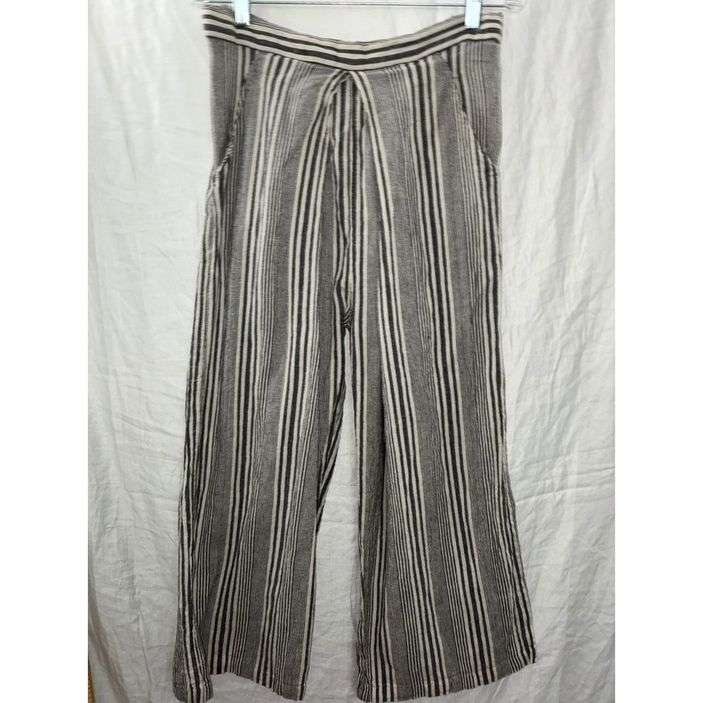 Avatar Wide Leg Pants Womens M Black White Striped Boho Culottes Trousers